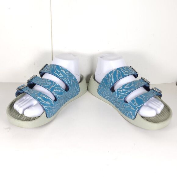 Birkenstock Birki's Women's US6 EU37 Blue Dolphins 3 Straps Wedge Slides Sandals - Picture 6 of 16